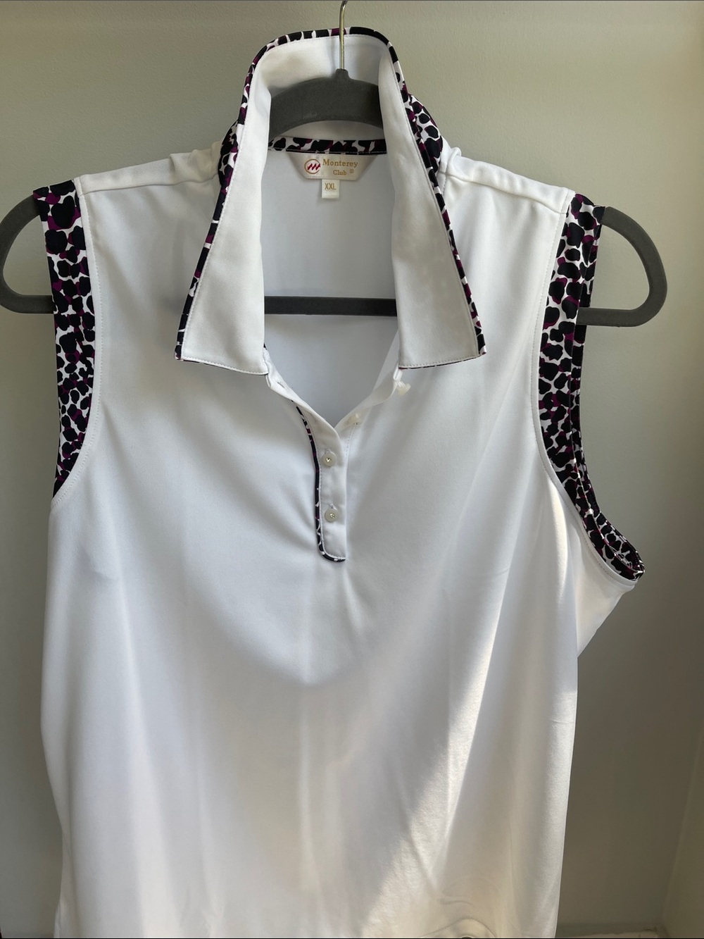 Montego Sleeveless Polo Tank - White with Black & Purple Accents